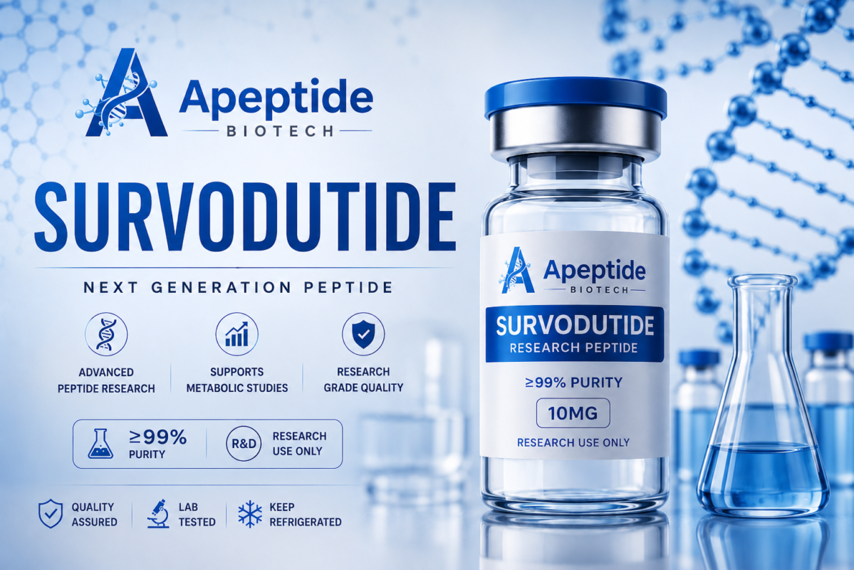Survodutide research peptide 10mg vial by Apeptide Biotech for laboratory research use
